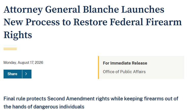 9.21.2026- DOJ Federal Firearm Rights Restoration: The Right Was Never Gone... The Process Was