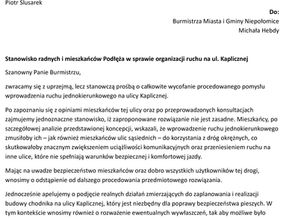 Konsultacje dotyczące organizacji ruchu na ulicy Kaplicznej 