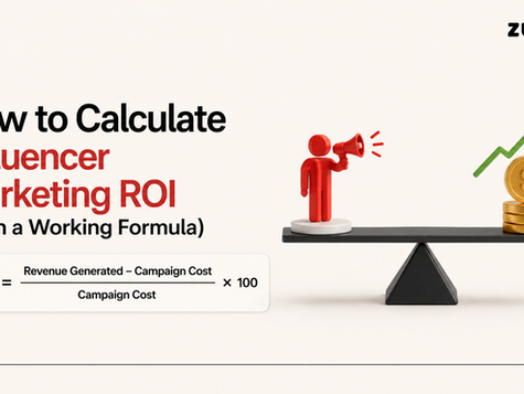 Influencer marketing ROI formula showing cost stack, attributed revenue and incrementality calculation in rupees