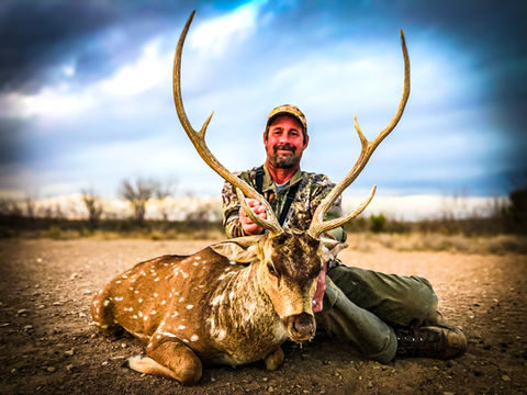 Smiling hunter with Axis Deer trophy