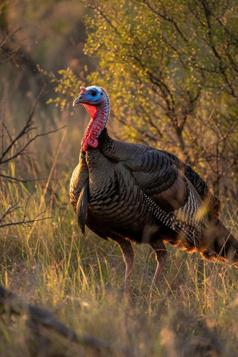 Wild Rio Grande turkey in Hill Country brush at Schmidt Double T Ranches