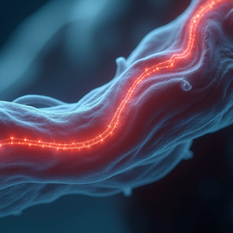 Close-up view of muscle fibers during exercise showing metabolic activity