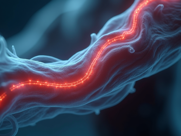 Close-up view of muscle fibers during exercise showing metabolic activity