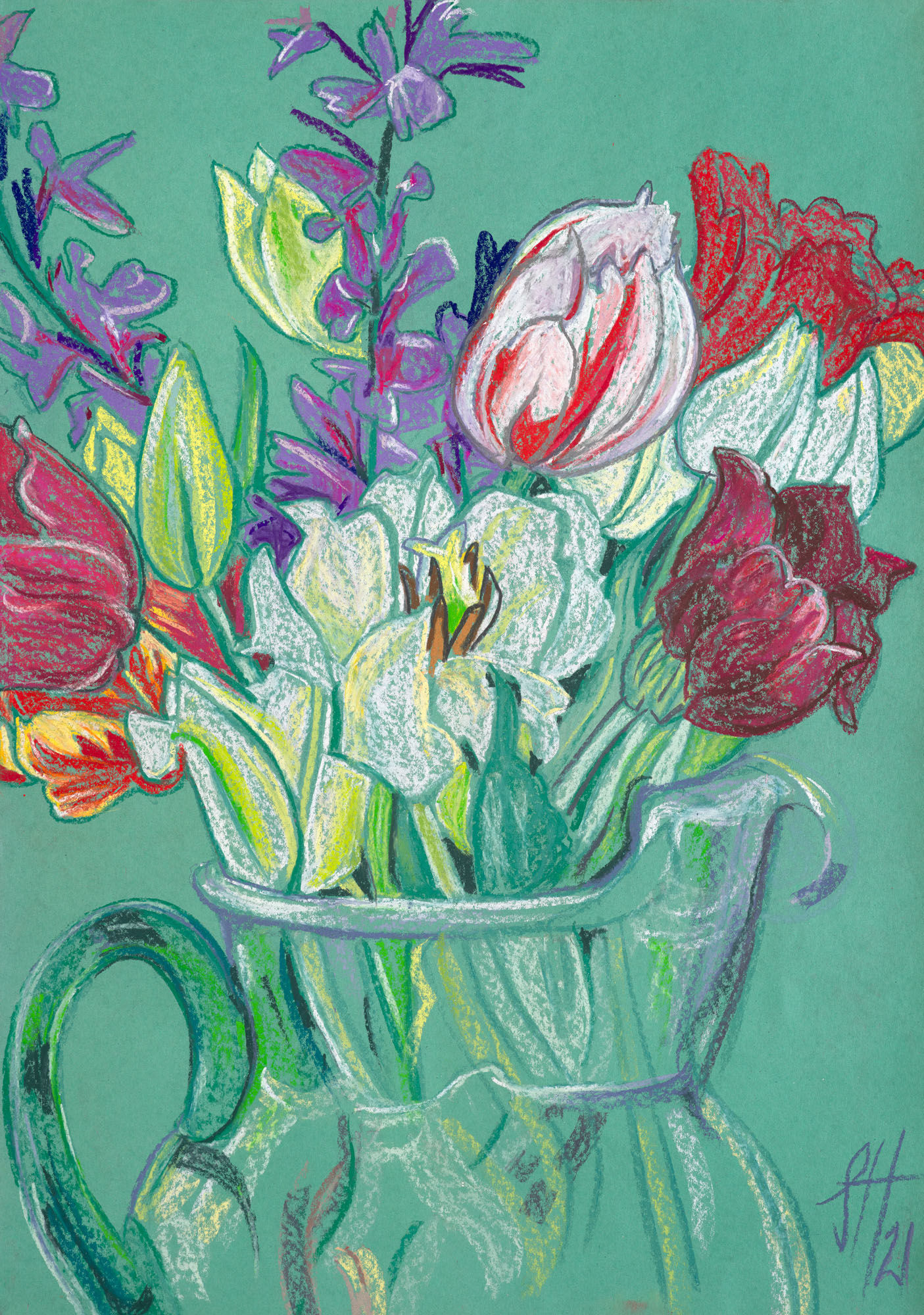 PASTEL TULIPS ON GREEN 445