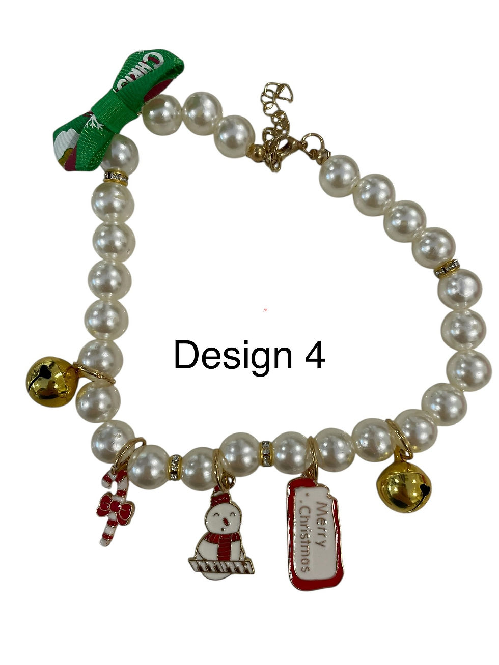 Thumbnail: Pet Christmas necklance with faux pearl, charms and bells