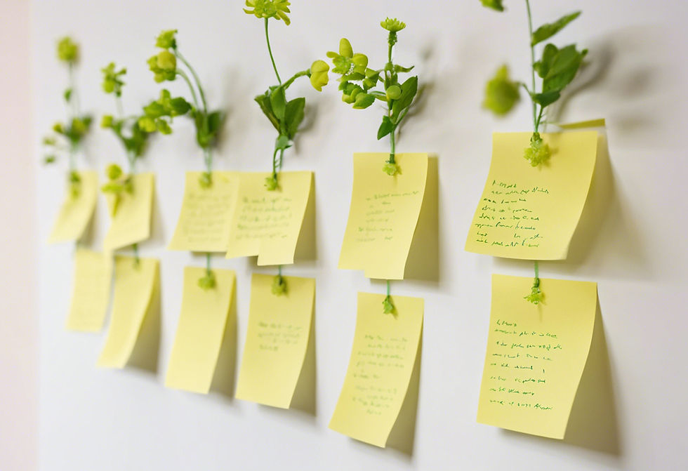 minimalist image of a whiteboard with square sticky notes grouped together to reveal a flo
