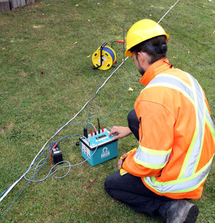 Soil resistivity testing in progress