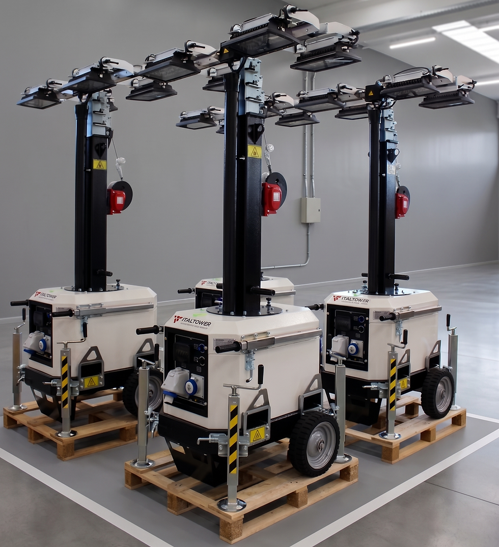 The lighting towers for roadworks by Italtower can only be connected in series, up to six units.