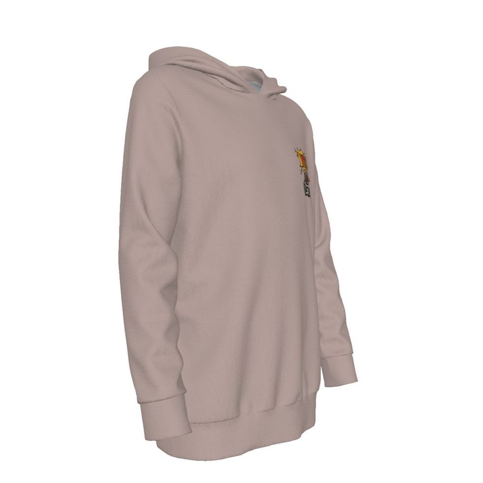 Pink long-sleeve hoodie with small chest graphic