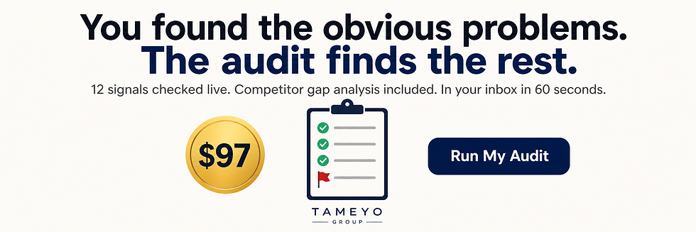 TAMEYO Group Local SEO Audit $97 - 12 Google Maps ranking signals checked live with competitor gap analysis delivered in 60 seconds
