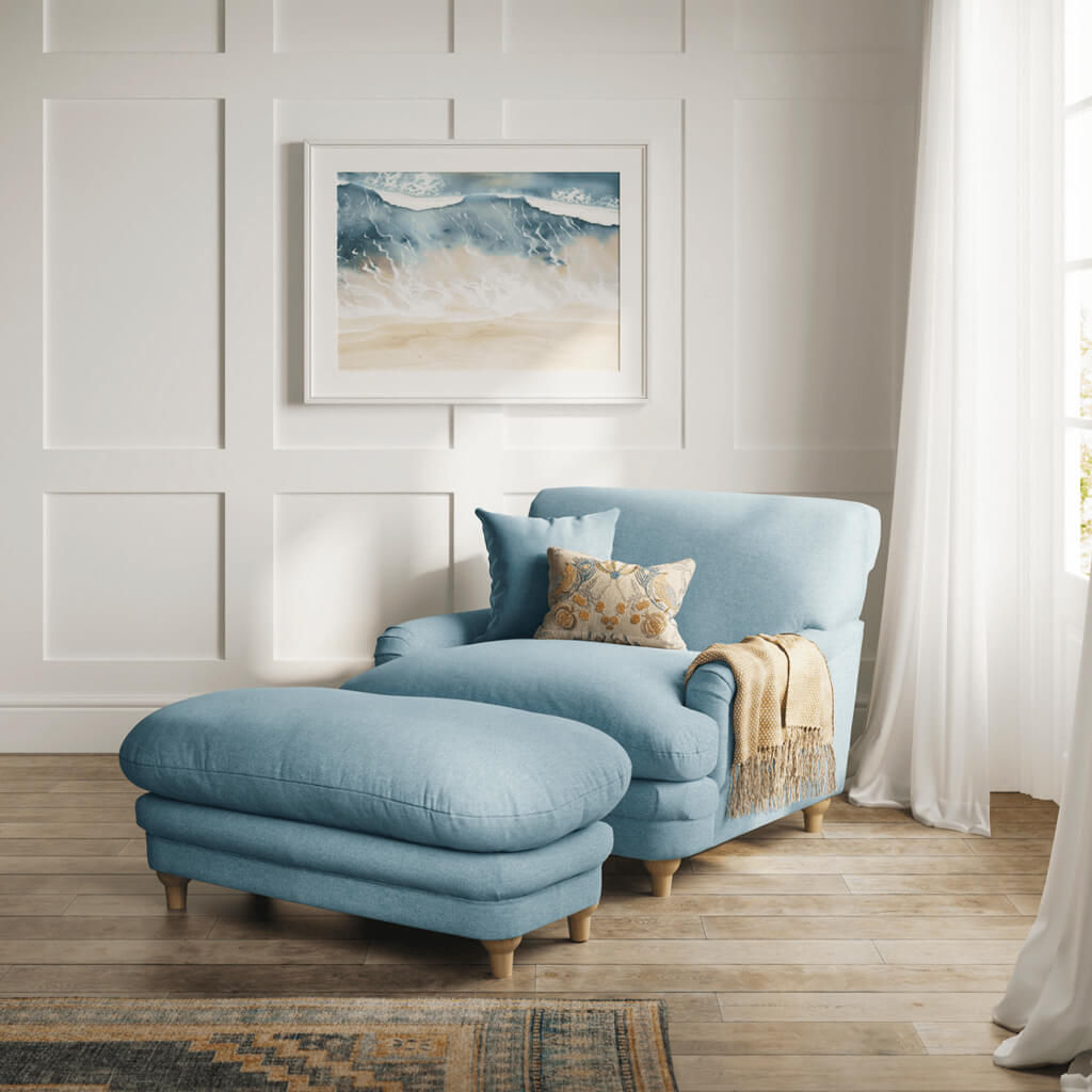 Plumpton Soft Chenille Duck Egg Blue Armchair