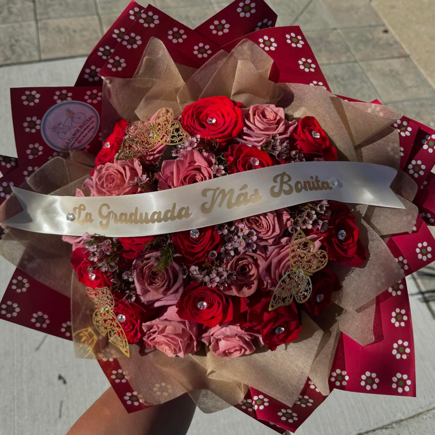 Two Dozen (Red & Rose Gold) roses with Wax flower 