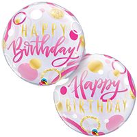 "Happy Birthday" Pink & Gold Dots Bubble Balloon