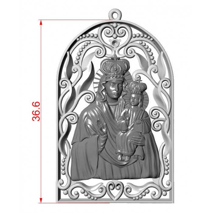 Złota zawieszka religijna z podanymi wymiarami, dokładne rozmiary ładańki w centymetrach.