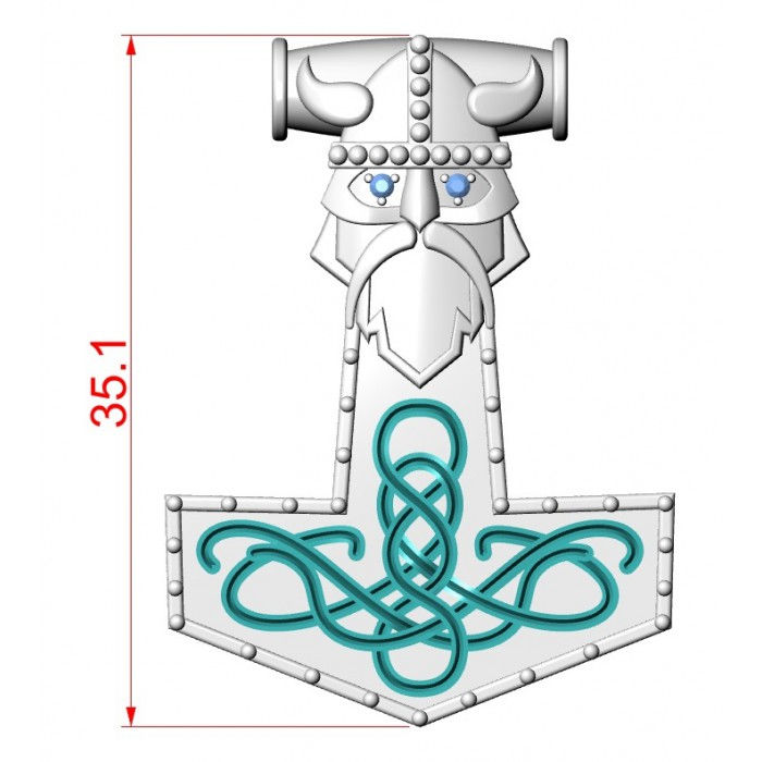 Złota zawieszka młot Thora z podanymi wymiarami. Wysokość, szerokość i detale biżuterii.