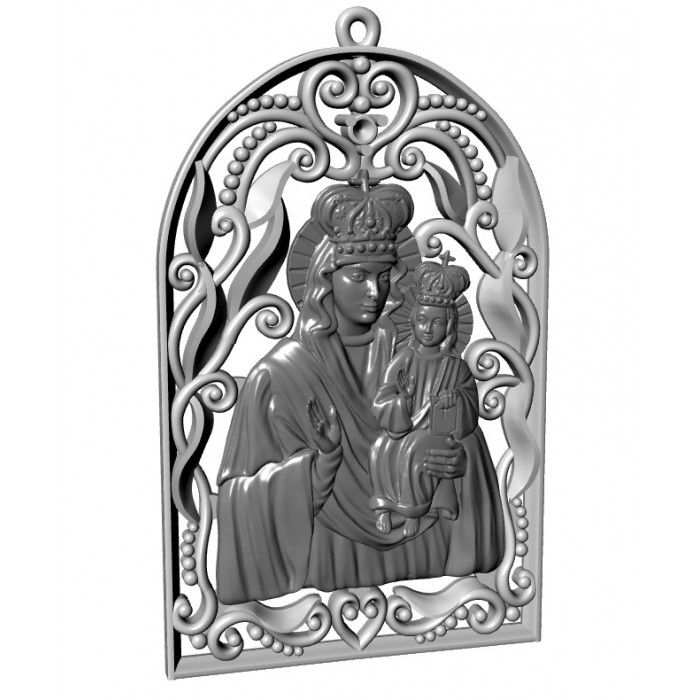 Miniatura: Złota zawieszka z motywem religijnym, widok z tyłu pokazujący strukturę i kształt ładańki.