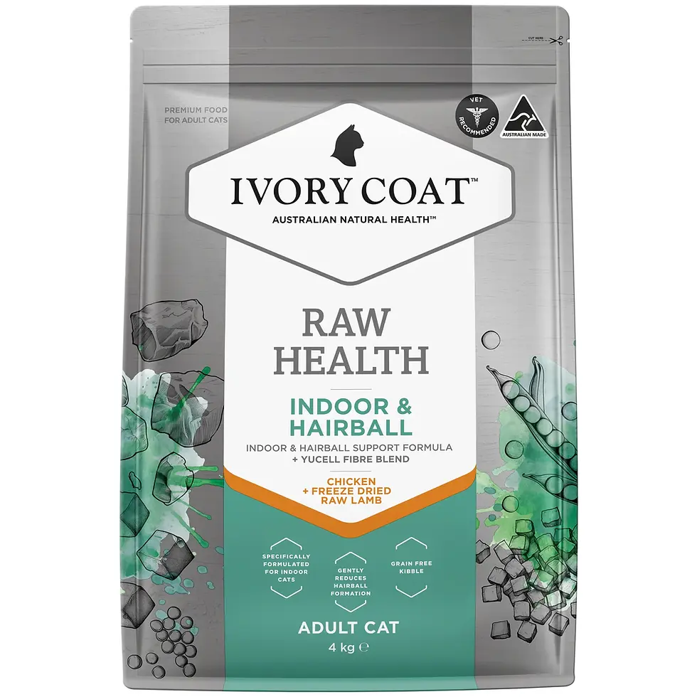 Ivory Coat Raw Health Indoor Hairball cat food bag