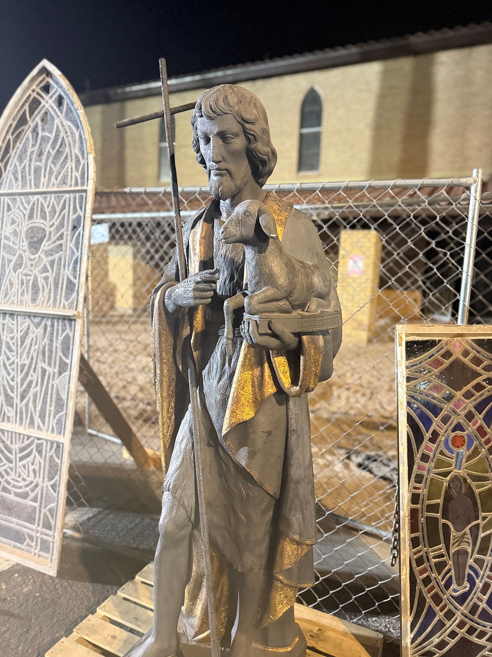 Salvaged St. Joseph statue from the burned St. Anthony of Padua Church following the 2024 fire