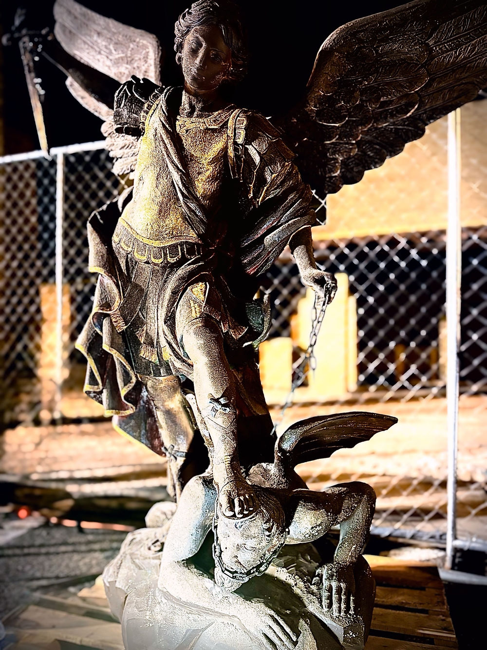 Statue of St. Michael the Archangel recovered from the St. Anthony of Padua Church fire.