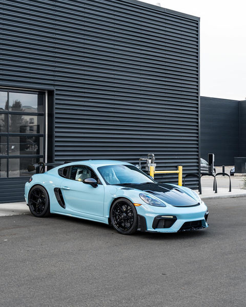 Quarter view of Porsche GT4 RS fully covered with XPEL paint protection film by G19 Graphics Edmonton.