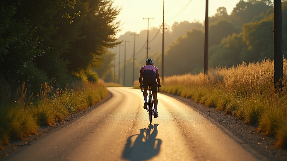 High angle view of cyclist riding uphill on a country road