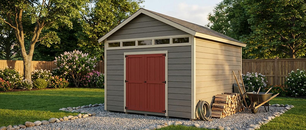 Traditional style shed in a backyard
