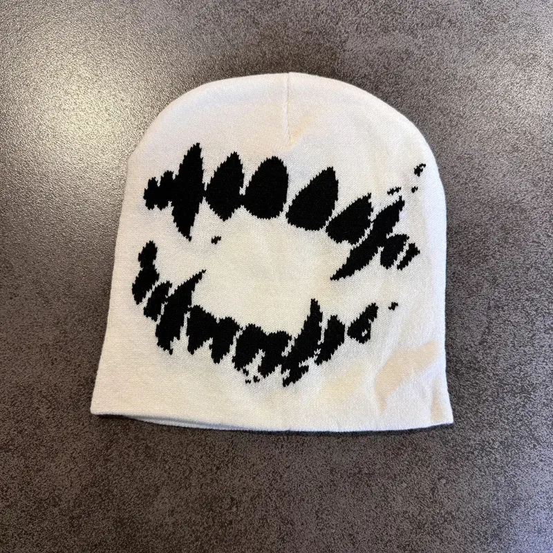 Thumbnail: Women Hat Knitting Beanies Goth Tooth Caps Men Y2k Streetwear Winter Fashion