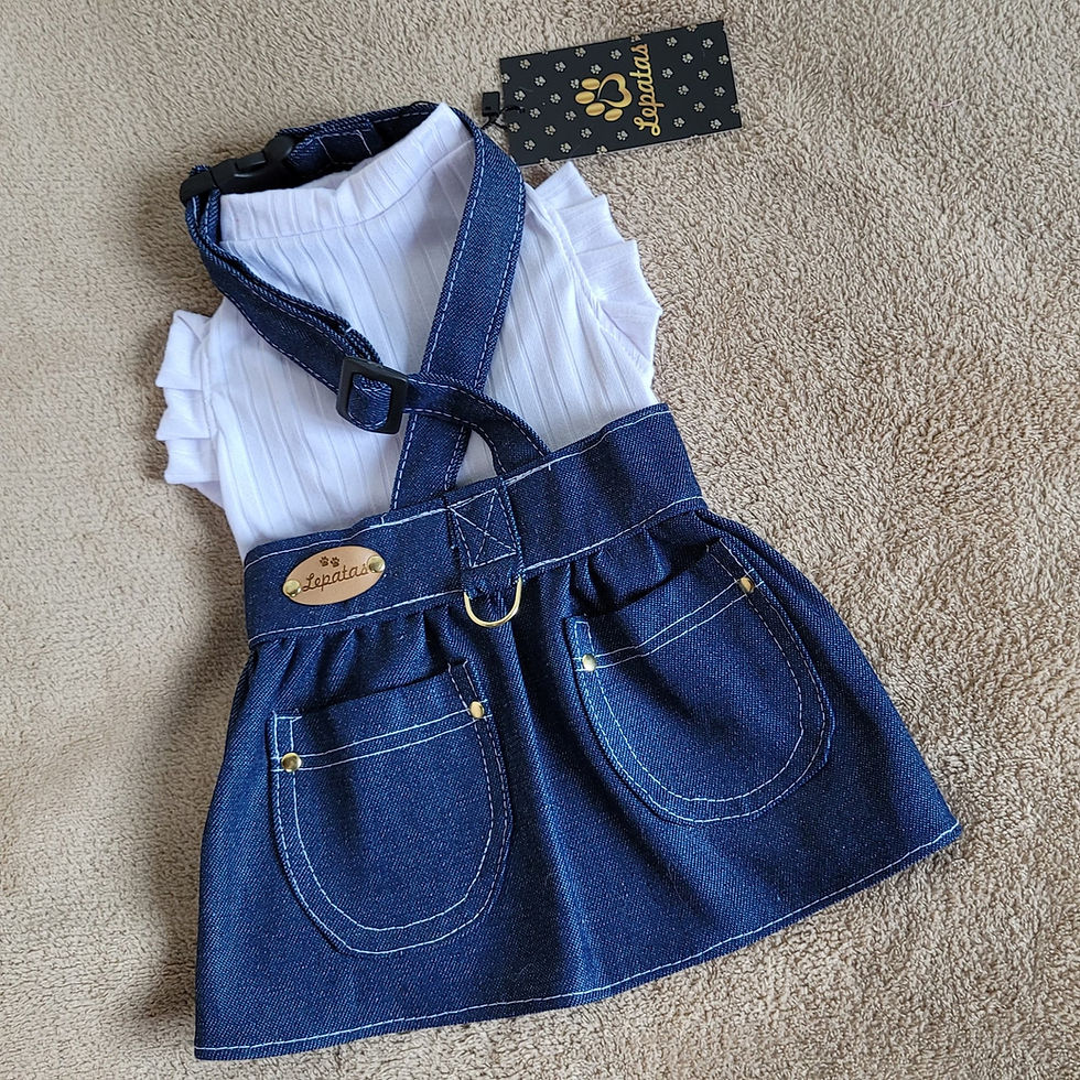Miniatura: Conjunto Saia Jardineira com blusinha e boné