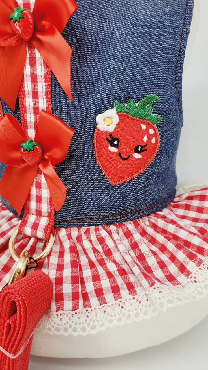 Miniatura: Peitoral Jeans Xadrez - Morango do amor