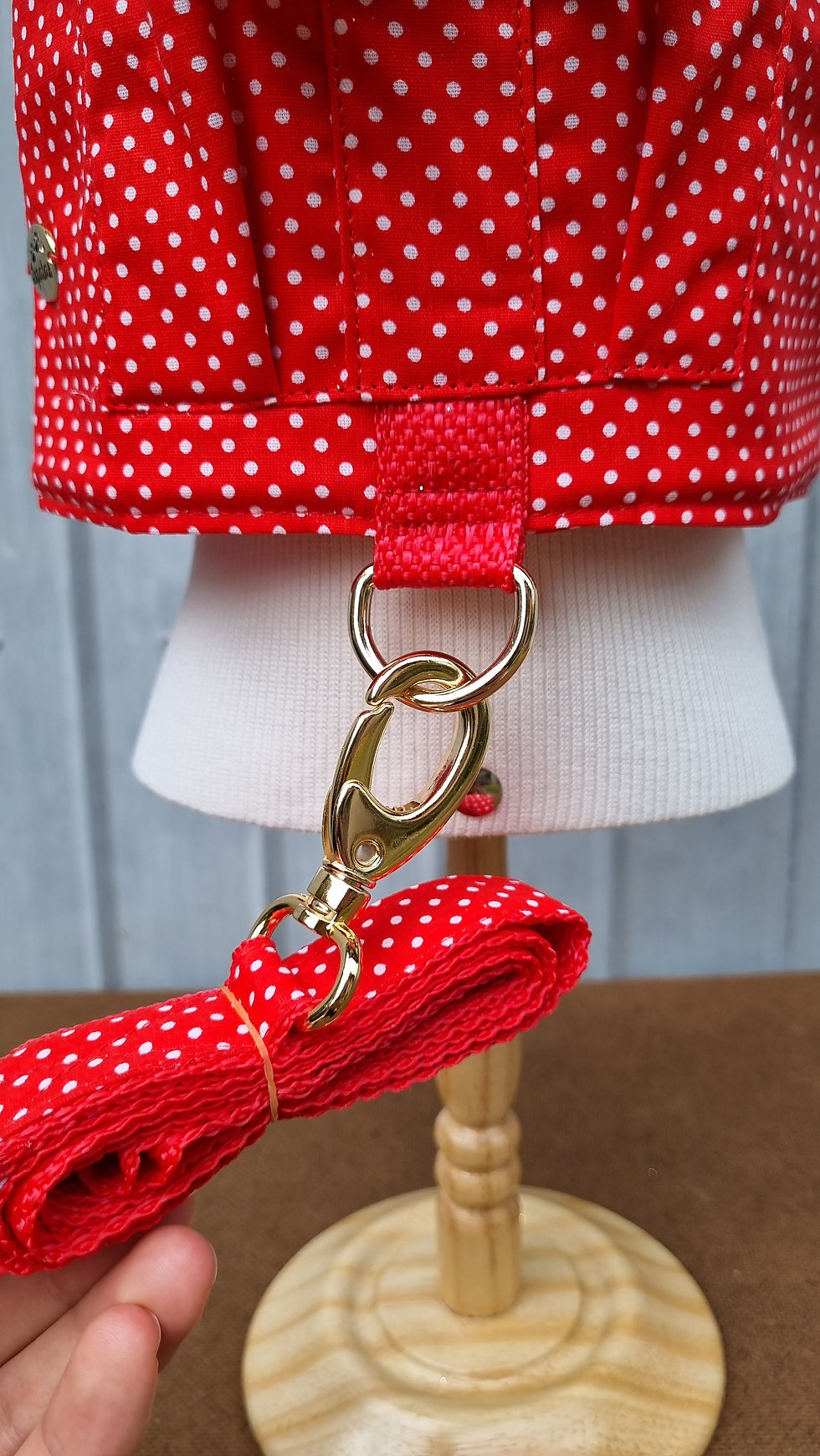 Miniatura: Peitoral Ursinho vermelho poá com guia