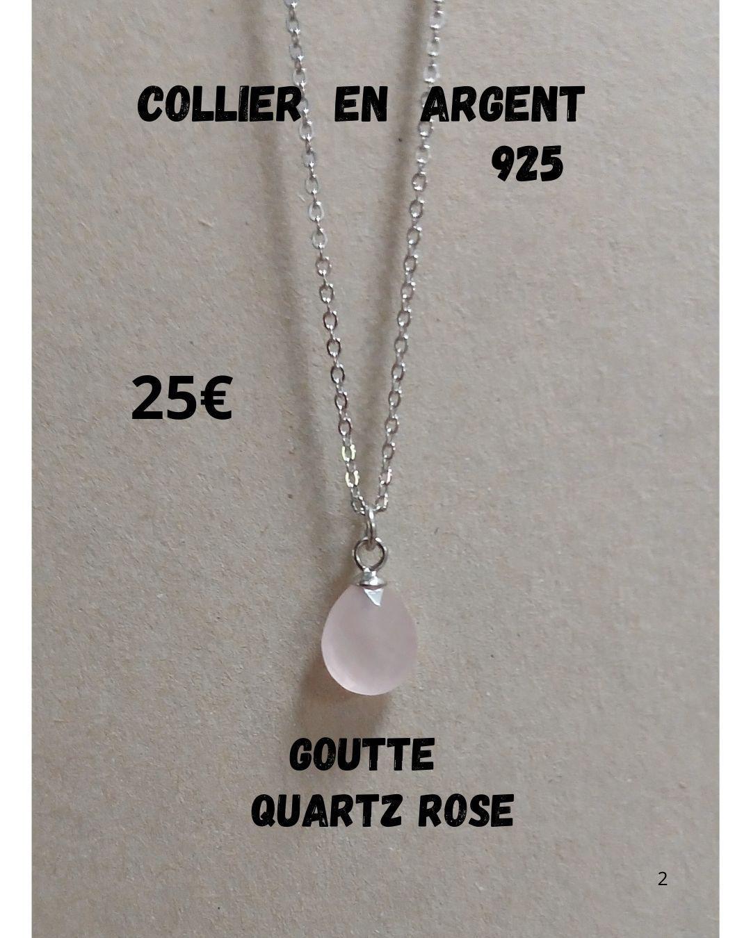 Collier goutte quartz rose