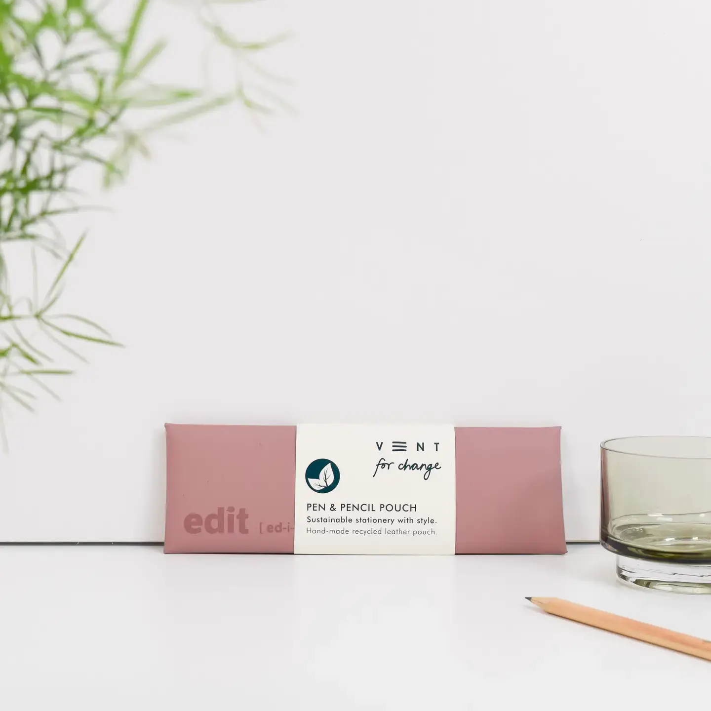 VENT FOR CHANGE Powder Pink Leather Pen Pouch