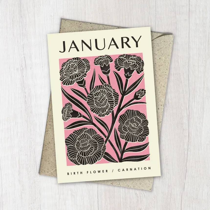 Thumbnail: BIRD & CO January Carnation Birth Flower Greeting Card