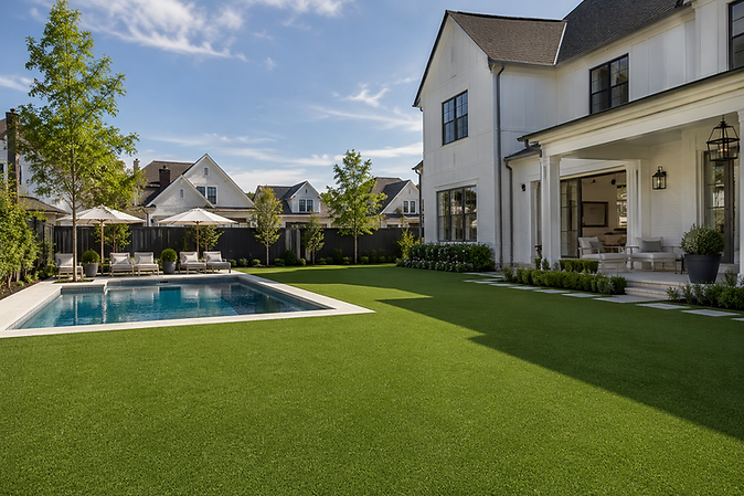 Turf backyard with pool