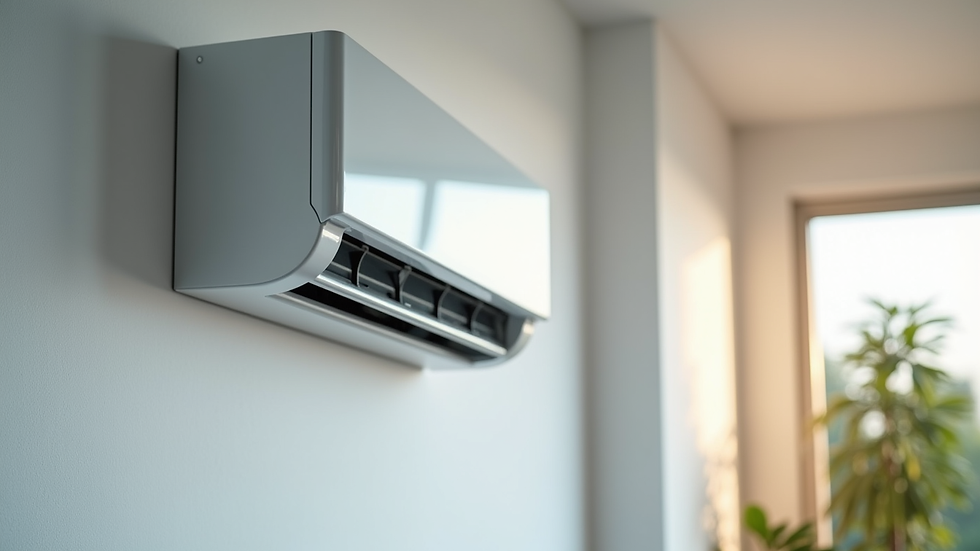 high angle view of a clean and modern air conditioner mounted on a wall