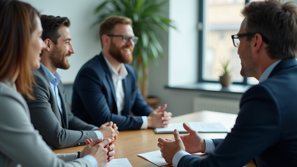 Close-up view of a business meeting with HR consultants discussing strategy