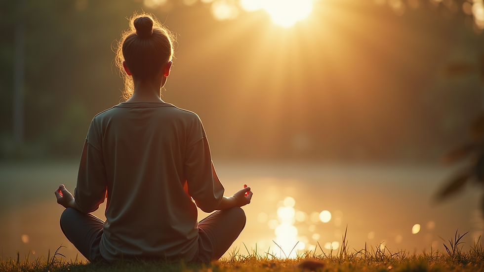 Close-up view of a person meditating in a serene environment