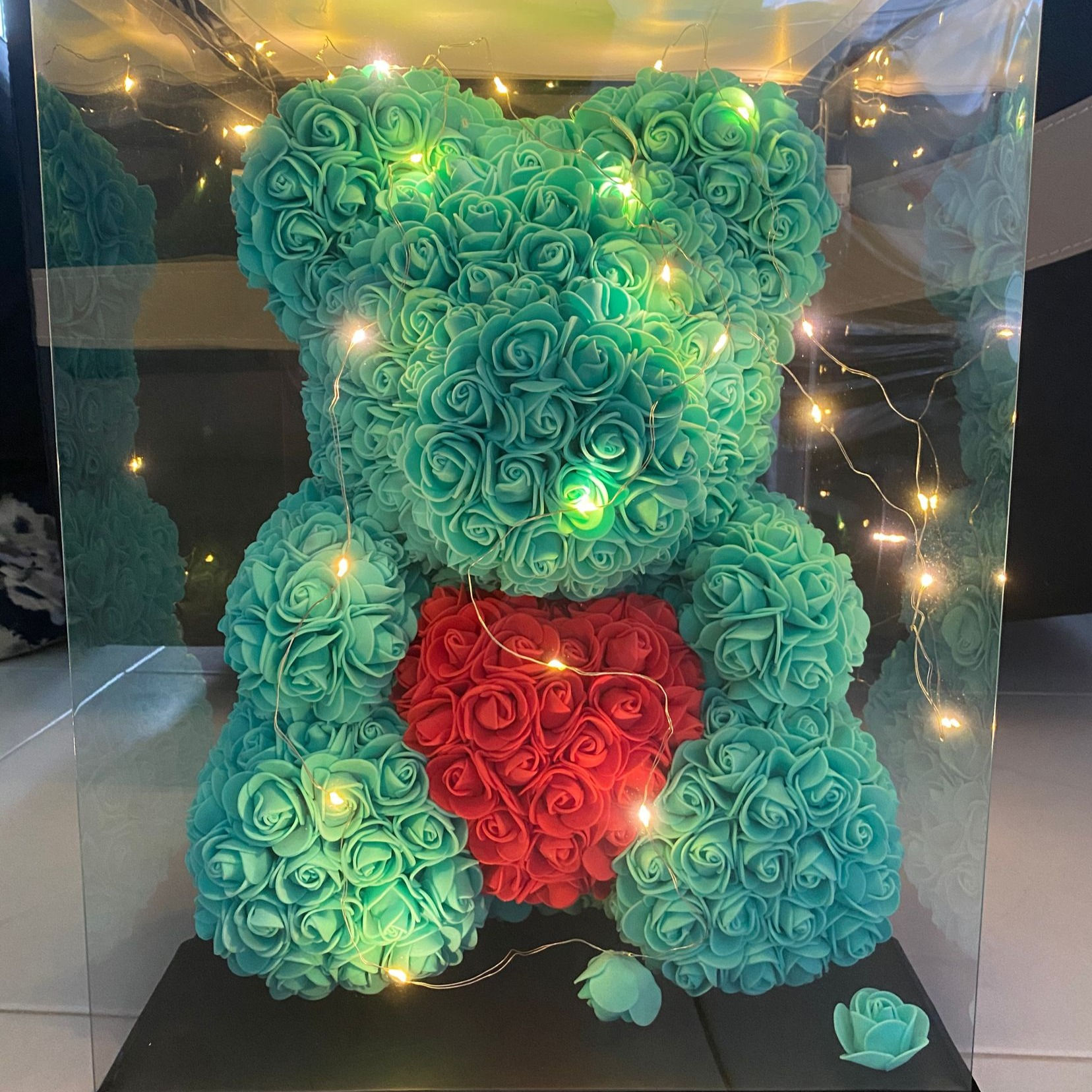 Green Rose Flower Bear (Red Heart)