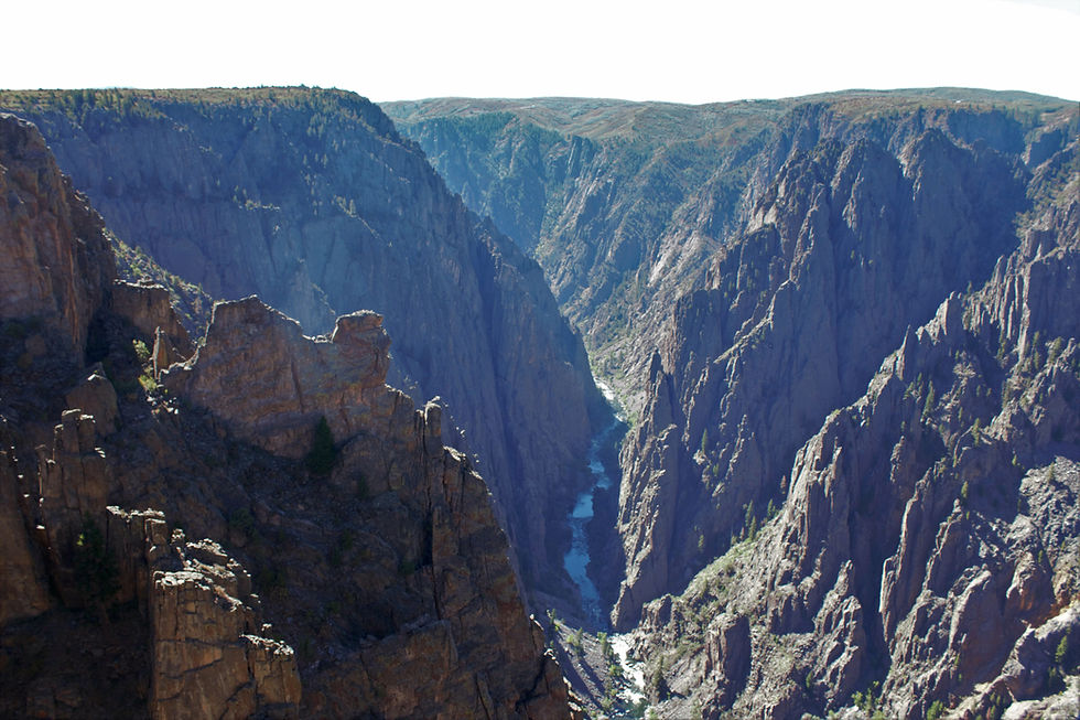 A view inside Black Canyon of the Gunnison National Park showing the depth of shadows