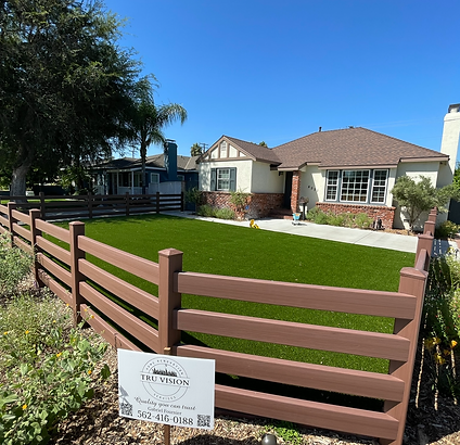 Solid vinyl front yard fence line