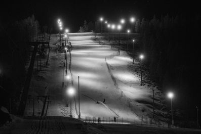Slalom hill illuminated at night