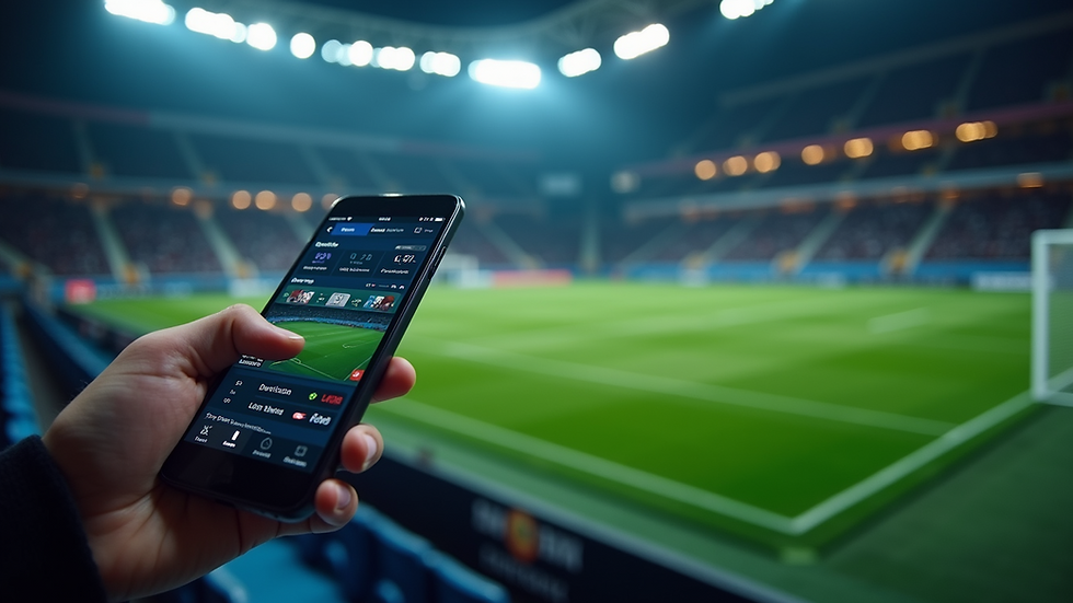 Eye-level view of a sports betting app displaying live updates
