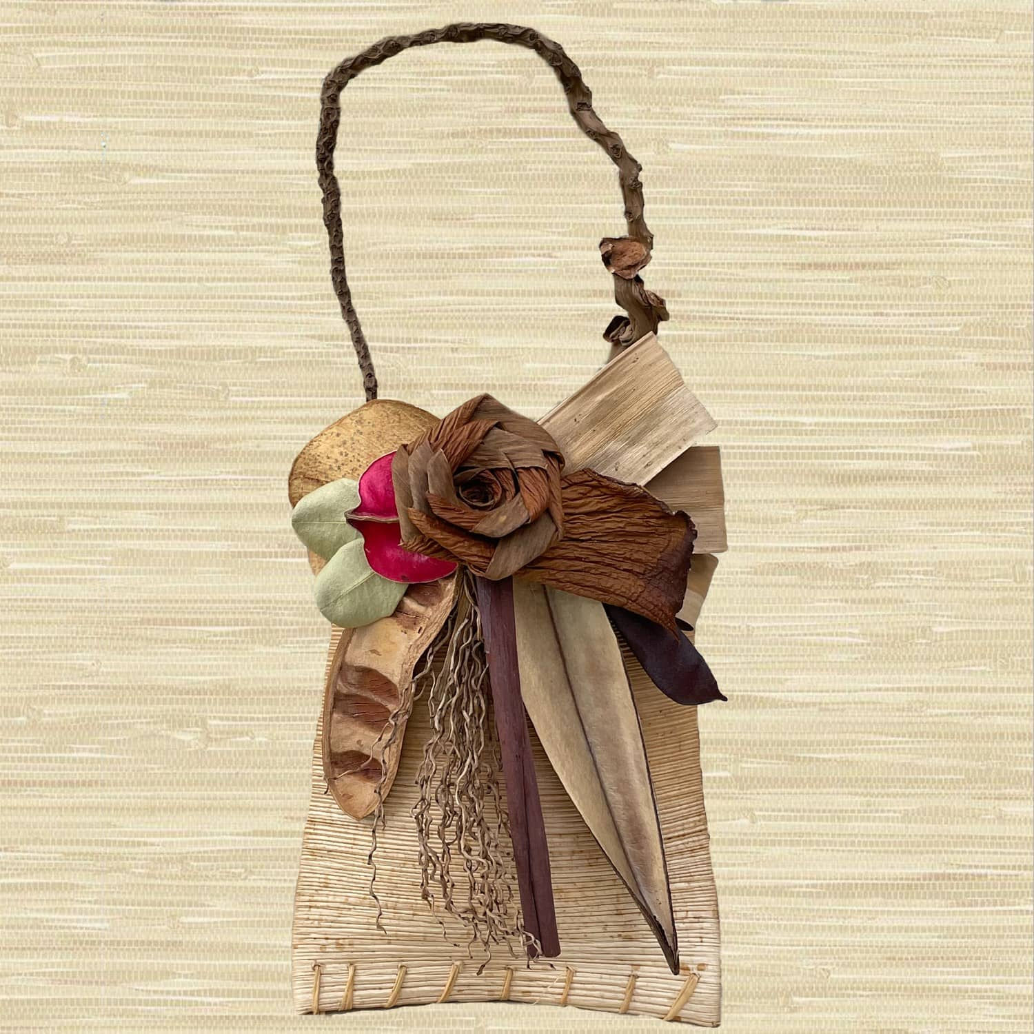 Hanging Palm Pouch w/Philodendron rose $55-$155