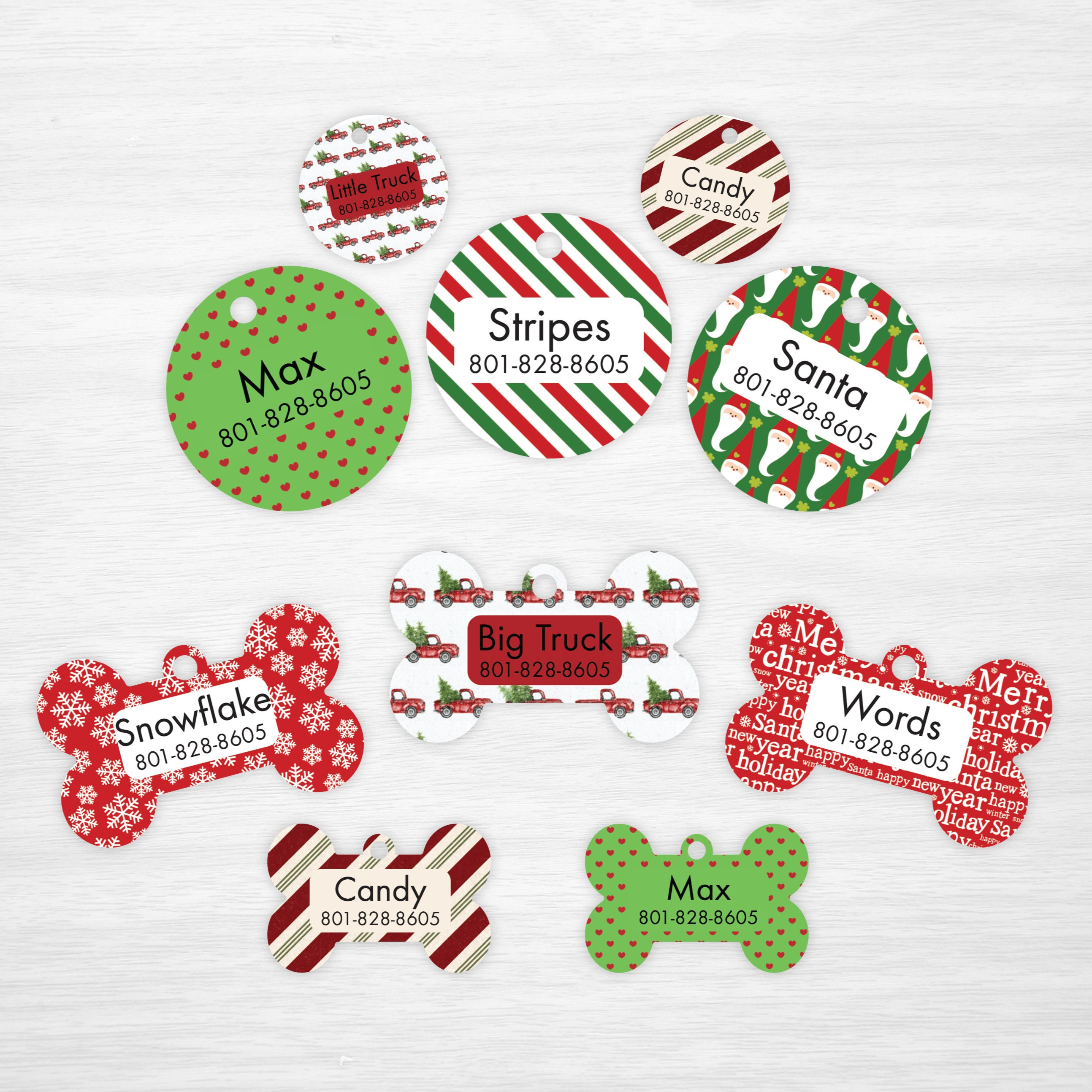 Traditional Christmas Pet IDs, Dog Tags, Cat Tags