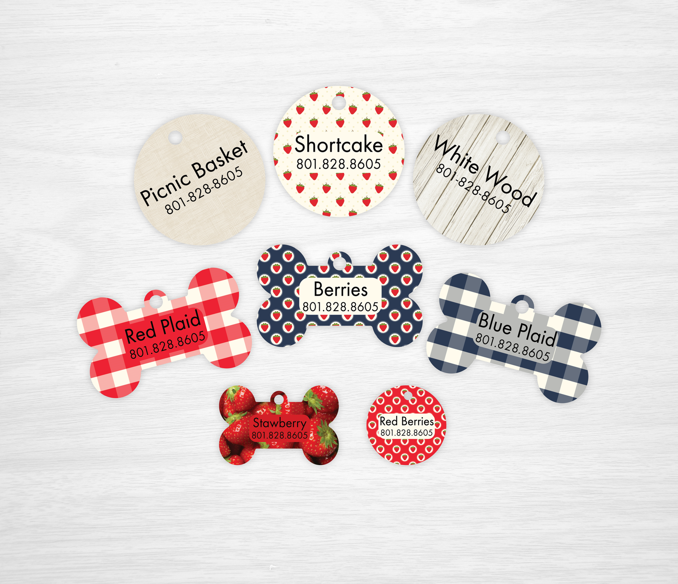 Strawberry Picnic Pet IDs, Dog Tags, Cat Tags