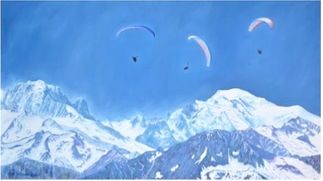 Parapentes devant le Mont Blanc