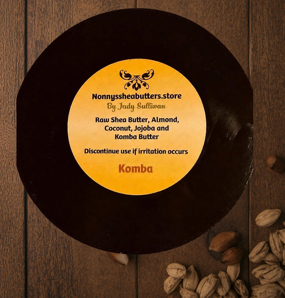 Komba Butter label: Raw Shea, Almond, Coconut, Jojoba