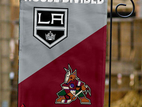 Showing Team Spirit with Kings vs Coyotes House Divided Flag