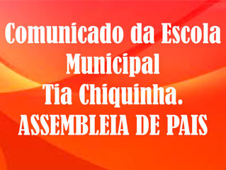 Assembleia de pais nesta terça-feira (19h)