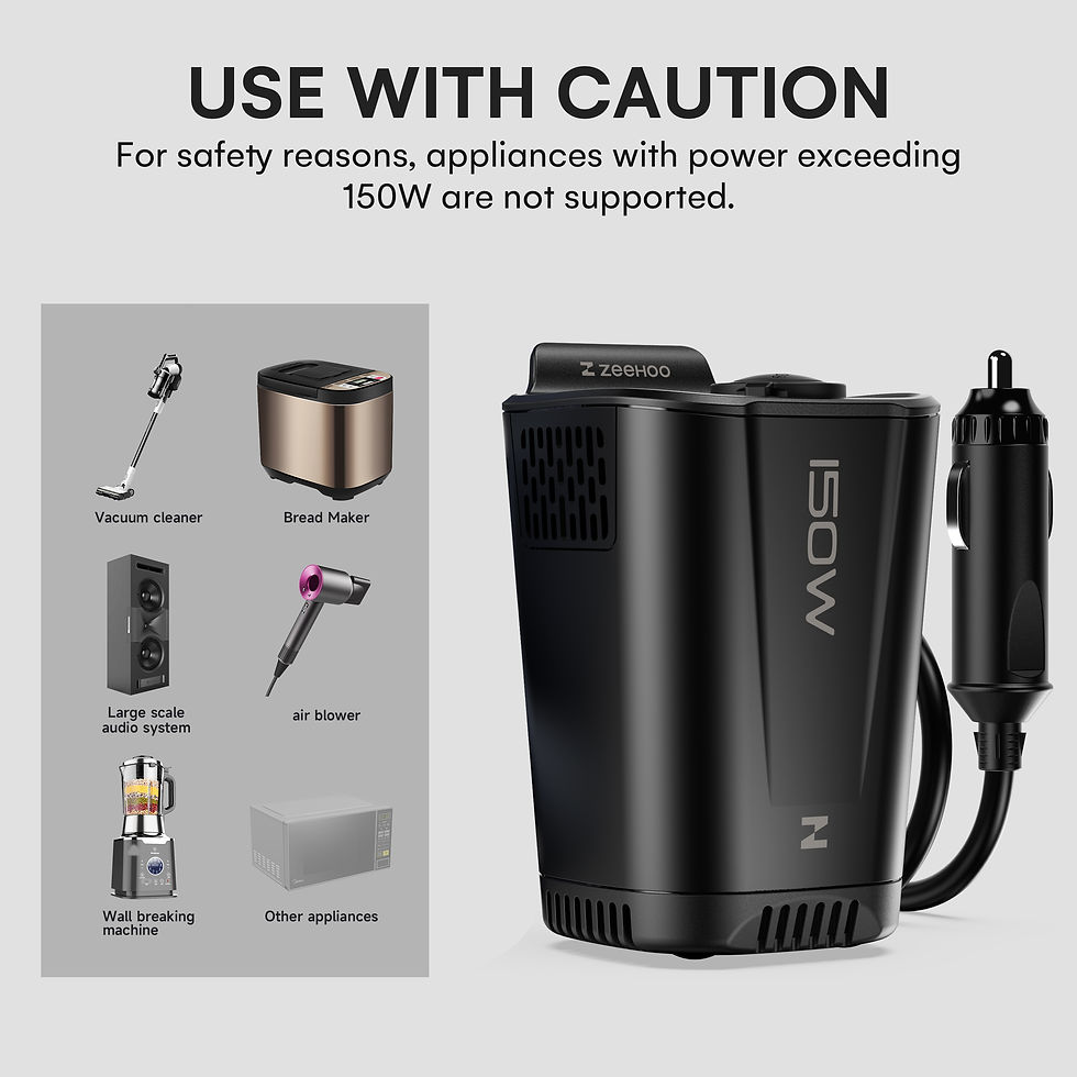Thumbnail: 150W Car Power Inverter 12V DC to 110V AC With 2 AC Outlets, 1 18W USB-A Port an